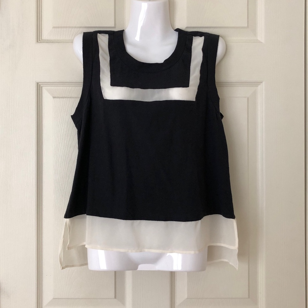 Harlyn (Anthropologie) Sleeveless Cotton Top Black & Off-White Size Medium